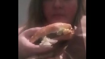 Preview 1 of Lesbian Tribbing Kitchen - WATCH Hungry BIG TITTIE BBW HOG EATing Messy Cheeseburger
