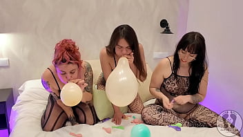 Preview 2 of Malayali Chechi Poor - PUSSIES PARTY INFLATING EXPLODING BALLOONS BLOWING THEM UP