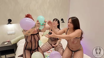 Preview 4 of Malayali Chechi Poor - PUSSIES PARTY INFLATING EXPLODING BALLOONS BLOWING THEM UP