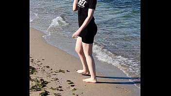 Preview 1 of Swap Couplr - At the nude beach from short leggings to naked flashing strangers