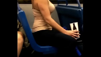 Preview 3 of Mom Gift Pant Son - Big tits slut on the bus teasing