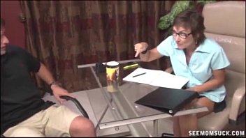 Preview 1 of Schoolgirl Gets Punished - Mature Lady Sucks The Naked Guy&#039_s Boner