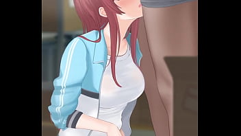 Preview 1 of Xxx Bepihd - Anime Brunette sucking cock and touching herself