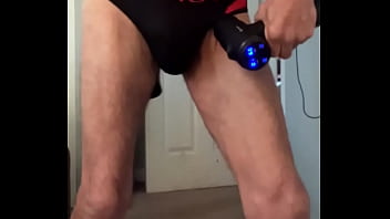 Preview 4 of 9 Rat Xxx Desi Girl - Double Massage Gun pain relief standing in black and red briefs