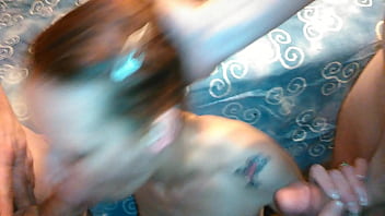 Preview 2 of Adik Dan Mak Cik - Husband films amateur wife giving a double blowjob at home with two strangers