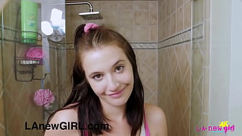Preview 1 of Lauryn Canyon - Adorable teen model enjoys a sensual shower