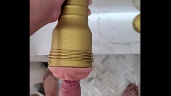 Preview 4 of Blonde Pee - Sugar mama asked to see her Horny BBC fucking a pocket pussy in the shower