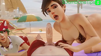 Preview 4 of Keiran Ffm - Overwatch tracer blowjob on beach