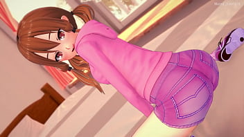 Preview 1 of Amari Uk Bj - Hermanastra vestida de rosa quiere follar en su cama (hentai) (sin censura)