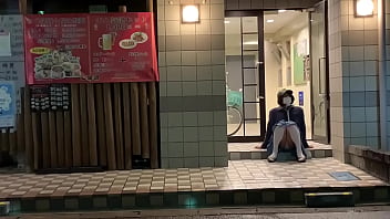 Preview 2 of Turkish Public Agent Aylin - ロングスカートにニーハイの女装子まゆちゃんが深夜のどこかのマンションの出入り口で大股開きしてパンチラ露出を楽しんでいる