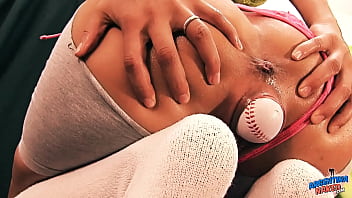 Preview 3 of Hot Sex Imcest - Hot Latina Teen Stretching Pussy With Baseball. Hot Body!