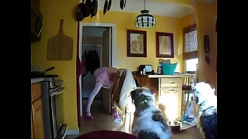 Preview 2 of Orgnil Mom And Son - sissy feed the dogs