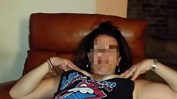 Preview 2 of Dads Friends And Daghter - Brunette wife puts on tit play show for hubby