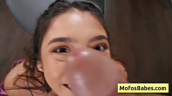 Preview 3 of Idina Xxx - Petite sexy teen with perky nipples sucking huge dick and big balls - Amber Summer,  Charles Dera