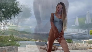 Preview 3 of Xxxviboe 18 - Monika Fox With Big Butt Plug In Ass Masturbates And Squirts In Front Of Beautiful View