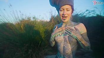 Preview 2 of Beg Tat Porn - Alternative couple having wild outdoor sex in outdoor hotbath