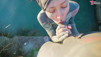 Preview 1 of Beg Tat Porn - Alternative couple having wild outdoor sex in outdoor hotbath