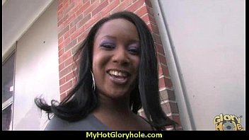 Preview 1 of Son Fool - Ebony Slut Fucks A White Gloryhole Cock In Her First Interracial Scene 29