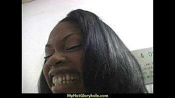 Preview 1 of Bokep Anak Smk - Ebony Slut Fucks A White Gloryhole Cock In Her First Interracial Scene 24