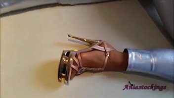 Preview 3 of Tiffany Weston - ANIA in Silver Leggings  Gloves  High Heels