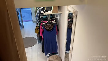 Preview 4 of Reagoan Foxx - Trying erotic clothes in small cozy shop with open door and open curtain.