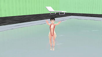 Preview 2 of Orgnl Xxxid - 【Leo】 Anime girl swam in small micro bikini.【Nip slip】