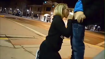 Preview 1 of Devine Does - Blonde Teen Sucks Dick On A Main Road At Night