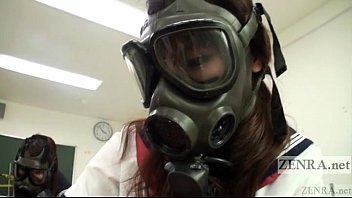 Preview 3 of Huge Black Dragon Toy - CFNM Gas Mask Japanese inspection Subtitled
