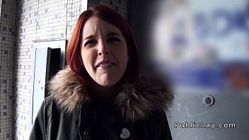 Preview 2 of Retro Sex Poop Scat - Spanish redhead amateur in public flashing titties