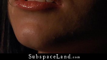 Preview 1 of Teen Upclose Gangbang - Blue eyed brunette ass pluged with black toy in bondage