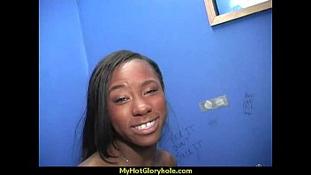 Preview 1 of Force Fukin - Black chick blows &amp_ fucks cock on a naughty gloryhole 1