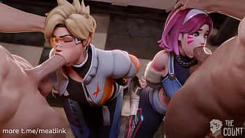 Preview 2 of Milf Tapouts - Taking turns in face fucking D.va and Tracer