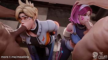 Preview 4 of Milf Tapouts - Taking turns in face fucking D.va and Tracer