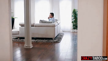 Preview 2 of Teacher Sex Animals - Horny ebony big ass MILF Cali Caliente fucks boyfriend and his stepbro