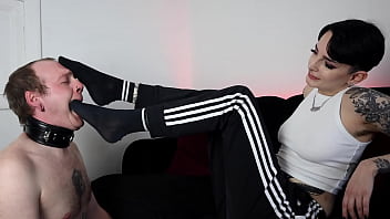 Preview 1 of Fist Time Sex Bleding - Sweaty Goth Girl Sock Gag &amp_ Foot Worship With Miss Mina