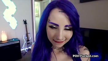 Preview 3 of English Brother Amd Sister - Purple haired spinner squirts on cock POV style