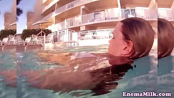 Preview 4 of Mom And Son Focking Night - Babe spreads asshole in pool and elevator