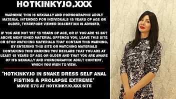 Preview 1 of Anal Smal Hol - Hotkinkyjo in snake dress self anal fisting &amp_ prolapse extreme