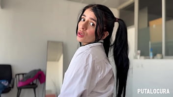 Preview 2 of Swallow Four Loads - PutaLocura - El Padre Dami&aacute_n folla muy guarro a la alumna culona Abby Montano
