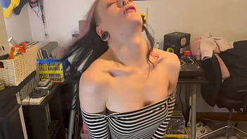 Preview 1 of Mobile Xx Com - Petite Goth Rokky Horror Wets Herself Then Sits In Pee And Sucks Cock