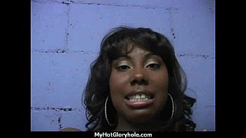 Preview 1 of Blinding With Big Ass - Ebony Slut Fucks A White Gloryhole Cock In Her First Interracial Scene 26