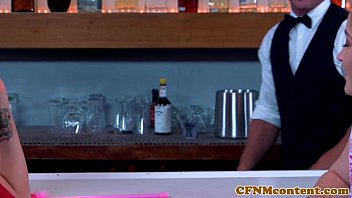 Preview 1 of Maledom Mff Humiliation - CFNM chick doggystyle fucked on bar