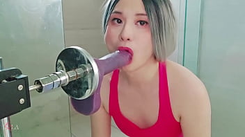 Preview 1 of Annabele Brown - Deepthroat Dildo Machine And Cumshot On Face - S008