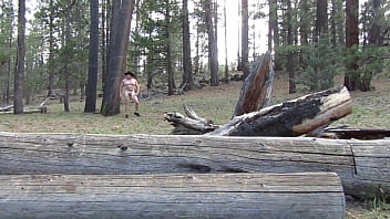 Preview 3 of The Flintstones Sex Movie - Naked walk over the log and back.