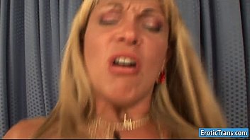 Preview 3 of Denver Orgy - Massive boobs blondie tranny gets her asshole rammed good