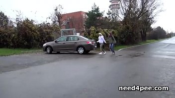 Preview 2 of Nya Hood - Teen girlfriends pissing behind a parked car