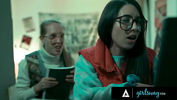 Preview 1 of Seachfisht Sex - GIRLSWAY - Futuristic MILF Takes Vintage Nerdy Girls&#039_ Virginity! ROUGH PASSIONATE THREESOME