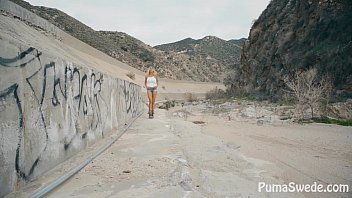 Preview 2 of Mom Squaring - Puma Swede Spreading Pussy Outside in the Desert!