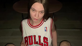 Preview 1 of Banci Waria - Good girl gives her stepdad a deep blowjob while kneeling. Cum on stepdaughter big natural tits