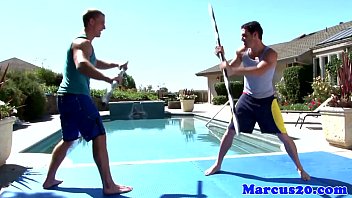 Preview 1 of Sana Khan Xxx Video - Gay muscular jocks sword fighting by the pool
